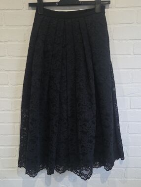 Tibi Black Lace A-Line Midi Skirt